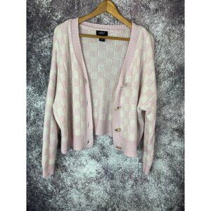 Just Polly Cardigan Sweater Womens S pink Knit Checked Oversized Preppy Coquette